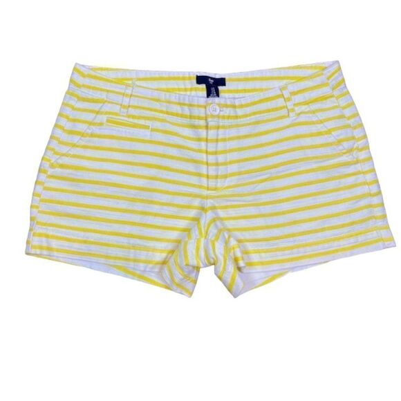 GAP Women's Yellow and White Striped Chino Shorts Pockets Size 2 - Picture 1 of 8